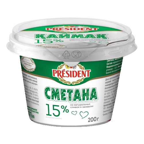 сметана PRESIDENT 15% 200 г