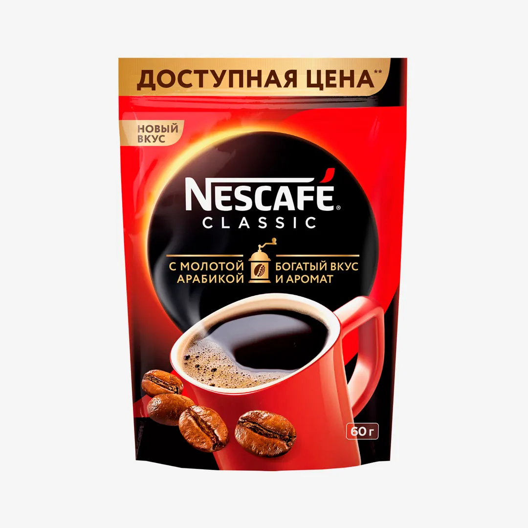Кофе растворимый Nescafe Classic 100% натуральный, порошкообразный 60 гр