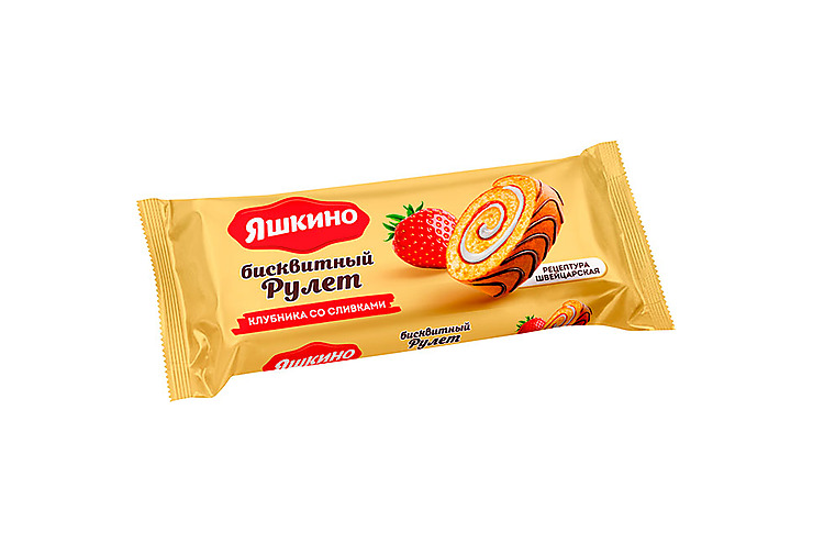 Рулет бисквитный клубничный со сливками Яшкино, 200 г